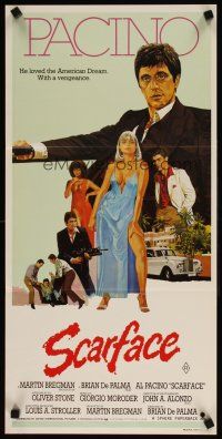 5t913 SCARFACE Aust daybill '83 art of Al Pacino as Tony Montana, Michelle Pfeiffer!