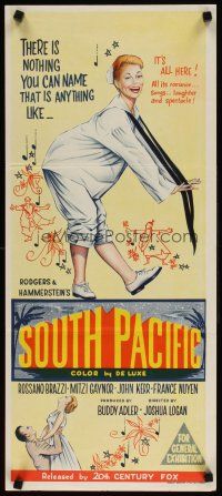 5t934 SOUTH PACIFIC Aust daybill '59 stone litho of Mitzi Gaynor, Rodgers & Hammerstein musical!
