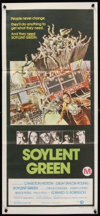 5t935 SOYLENT GREEN Aust daybill '73 Charlton Heston trying to escape riot control by John Solie!