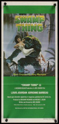 5t955 SWAMP THING Aust daybill '82 Wes Craven, Richard Hescox art of him holding Adrienne Barbeau!