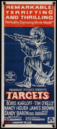 5t959 TARGETS Aust daybill '68 Boris Karloff, Tim O'Kelly, Peter Bogdanovich, art of sniper!
