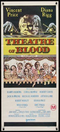 5t965 THEATRE OF BLOOD Aust daybill '73 great art of puppet masters Vincent Price & Diana Rigg!