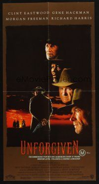 5t980 UNFORGIVEN Aust daybill '92 Clint Eastwood, Gene Hackman, Morgan Freeman, Richard Harris!