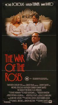 5t987 WAR OF THE ROSES Aust daybill '89 Danny DeVito, Michael Douglas & Kathleen Turner in bed!