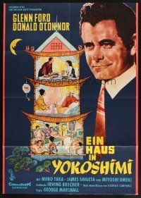 5t323 CRY FOR HAPPY German '60 Glenn Ford & Donald O'Connor take over geisha house & girls too!