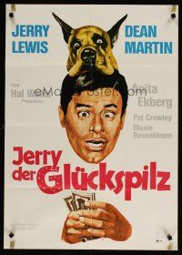 5t377 HOLLYWOOD OR BUST German R72 wacky art of Jerry Lewis & dog!