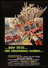 5t475 SOYLENT GREEN German '73 art of Charlton Heston trying to escape riot control by John Solie!