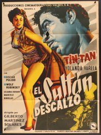 5t002 EL SULTAN DESCALZO Mexican poster '56 cool artwork of Tin-Tan, sexy Yolanda Varela!