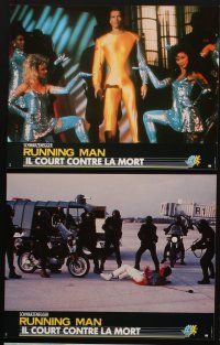 5t100 RUNNING MAN 8 French LCs '87 Arnold Schwarzenegger & evil host Richard Dawson!