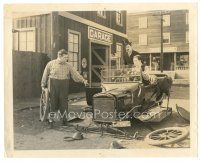 5x288 GARAGE 8x10 still '19 Fatty Arbuckle holding tire shows Buster Keaton what's wrong w/ car!