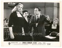 5x365 ILLEGAL 8x10.25 still '55 Edward G. Robinson looks at sexy Jayne Mansfield in courtroom!