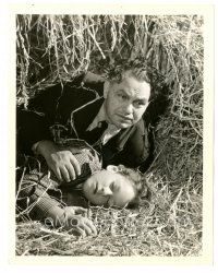 5x482 LAST GANGSTER 8x10 still '37 Edward G. Robinson hiding in hay with his unconscious son!
