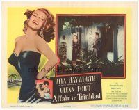 5y183 AFFAIR IN TRINIDAD LC '52 Rita Hayworth & Ford stare at each other from adjoining rooms!
