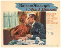 5y187 ALL I DESIRE LC #4 '53 romantic image of sexy Barbara Stanwyck & Richard Carlson!