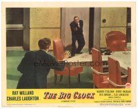 5y224 BIG CLOCK LC #2 '48 Charles Laughton points gun at Ray Milland across conference room!