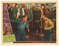 5y271 CANYON PASSAGE LC #2 '45 Ward Bond & Dana Andrews fight as Lloyd Bridges & others look on!