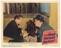 5y319 CRIME DOCTOR'S COURAGE LC '45 detective Warner Baxter and Jerome Cowan examine clue!
