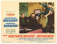 5y356 DESPERATE HOURS LC #8 '55 action image of Humphrey Bogart, William Wyler directed!