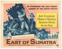5y379 EAST OF SUMATRA TC '53 artwork of Jeff Chandler & sexy Marilyn Maxwell in the South Pacific!