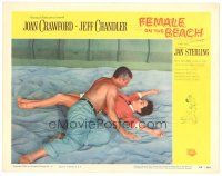 5y394 FEMALE ON THE BEACH LC #2 '55 romantic image of sexy Joan Crawford & Jeff Chandler!