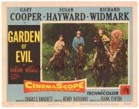 5y420 GARDEN OF EVIL LC #4 '54 Gary Cooper, sexy Susan Hayward & Richard Widmark on horseback!