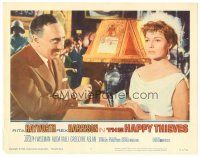 5y464 HAPPY THIEVES LC #7 '62 Rita Hayworth looking concerned next to fancy lamp & Gregoire Aslan!