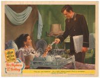5y473 HER HIGHNESS & THE BELLBOY LC #5 '45 Robert Walker brings sexy Hedy Lamarr newspaper in bed!