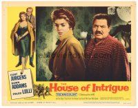 5y487 HOUSE OF INTRIGUE LC #4 '59 cool image of spy Dawn Addams & Fulco Lulli!