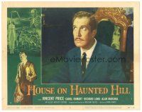 5y492 HOUSE ON HAUNTED HILL LC #5 '59 best close up of Vincent Price seated in chair!