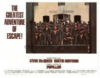 5y695 PAPILLON LC #3 '74 great image of Steve McQueen & Dustin Hoffman w/prisoners!