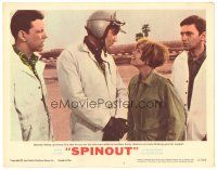 5y839 SPINOUT LC #5 '66 Elvis in racing helmet & jumpsuit talking to Deborah Walley by race track!