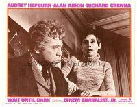 5y947 WAIT UNTIL DARK LC #7 '67 close up of blind Audrey Hepburn, who's holding Jean Del Val's arm