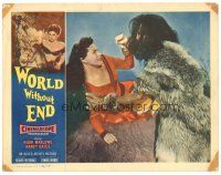 5y987 WORLD WITHOUT END LC '56 close up of sexy Nancy Gates being grabbed by future caveman!