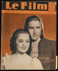 6b486 LE FILM French magazine April 12, 1936 cover portrait of Errol Flynn & Olivia De Havilland!
