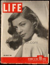6b253 LIFE MAGAZINE magazine October 16, 1944 the beautiful new movie find, Lauren Bacall!