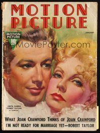 6b277 MOTION PICTURE magazine January 1937 art of Greta Garbo & Robert Taylor by Zoe Mozert!