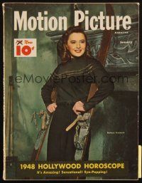 6b295 MOTION PICTURE magazine January 1948 great portrait of Barbara Stanwyck with skis!