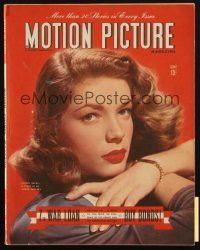 6b280 MOTION PICTURE magazine June 1945 c/u of sexy Lauren Bacall, a close up by Sidney Skolsky!