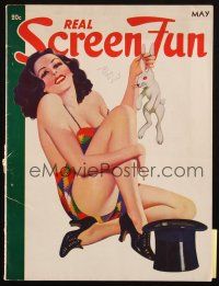 6b380 REAL SCREEN FUN magazine May 1938 super sexy pinup art of girl pulling rabbit from hat!