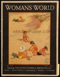 6b276 WOMAN'S WORLD magazine July 1933 cute cover art of kids on beach by Miriam Story Hurford!