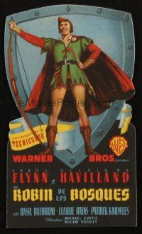 6b691 ADVENTURES OF ROBIN HOOD die-cut Spanish herald '48 best art of Errol Flynn as Robin Hood!