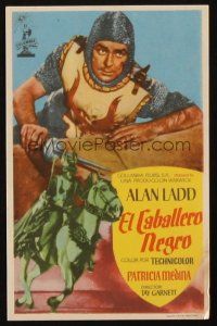 6b702 BLACK KNIGHT Spanish herald '54 different close up art of Alan Ladd in full armor!