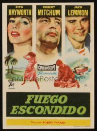 6b720 FIRE DOWN BELOW Spanish herald '57 Jano art of Rita Hayworth, Robert Mitchum & Jack Lemmon!