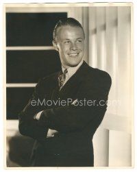 6b119 WAYNE MORRIS deluxe 11x14 still '30s great waist-high smiling portrait in suit & tie!
