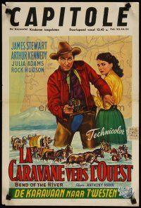 5z030 BEND OF THE RIVER Belgian '52 art of Jimmy Stewart & Julia Adams, directed by Anthony Mann!