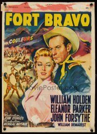 5z084 ESCAPE FROM FORT BRAVO Belgian '53 Wik art of cowboy William Holden, Eleanor Parker!