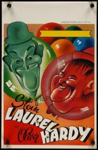 5z142 LAUREL & HARDY Belgian '50s cool art of Stan & Oliver as balloons!