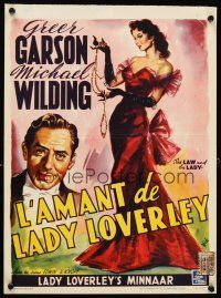 5z144 LAW & THE LADY Belgian '51 great full-length Wik artwork of Greer Garson in red dress!