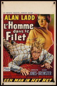 5z155 MAN IN THE NET Belgian '59 art of Alan Ladd caught in a net, Carolyn Jones!