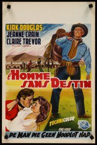 5z157 MAN WITHOUT A STAR Belgian '55 art of cowboy Kirk Douglas carrying saddle, Jeanne Crain!